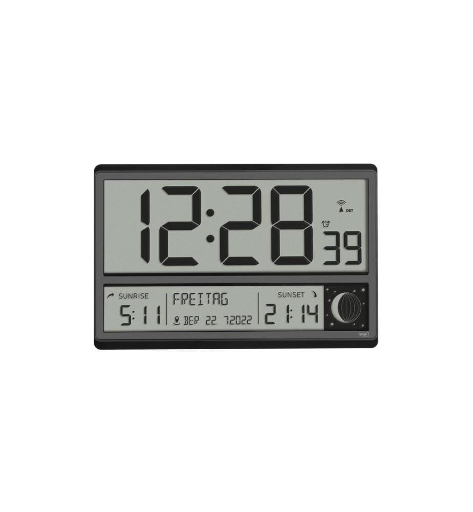 TFA DOSTMANN - Horloge radio-pilotée avec indication du lever et du coucher du soleil XL Noir