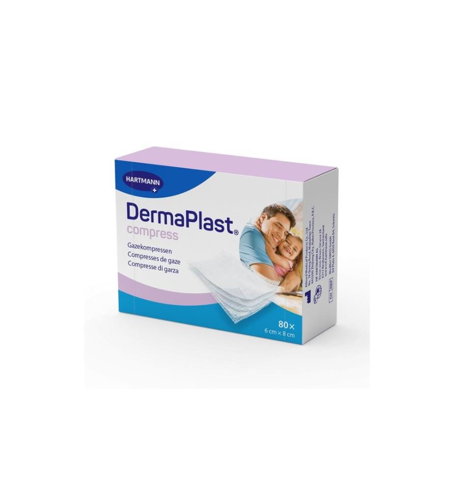 DermaPlast - Compresses de gaze Compress 6 x 8 cm, 80 pièces