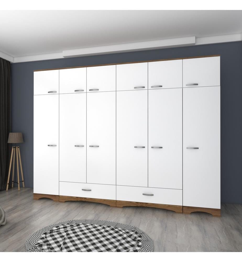 Armoire, noyer, blanc, panneaux de particules de qualité E1 revêtus de mélamine à 100 %