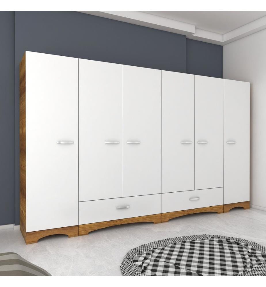 Armoire, blanche, noyer, panneaux de particules mélaminés de qualité E1