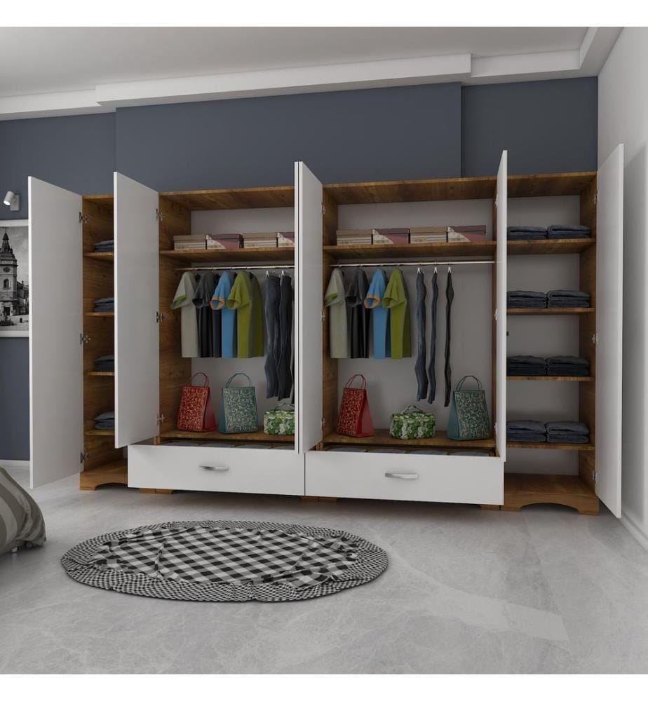 Armoire, blanche, noyer, panneaux de particules mélaminés de qualité E1