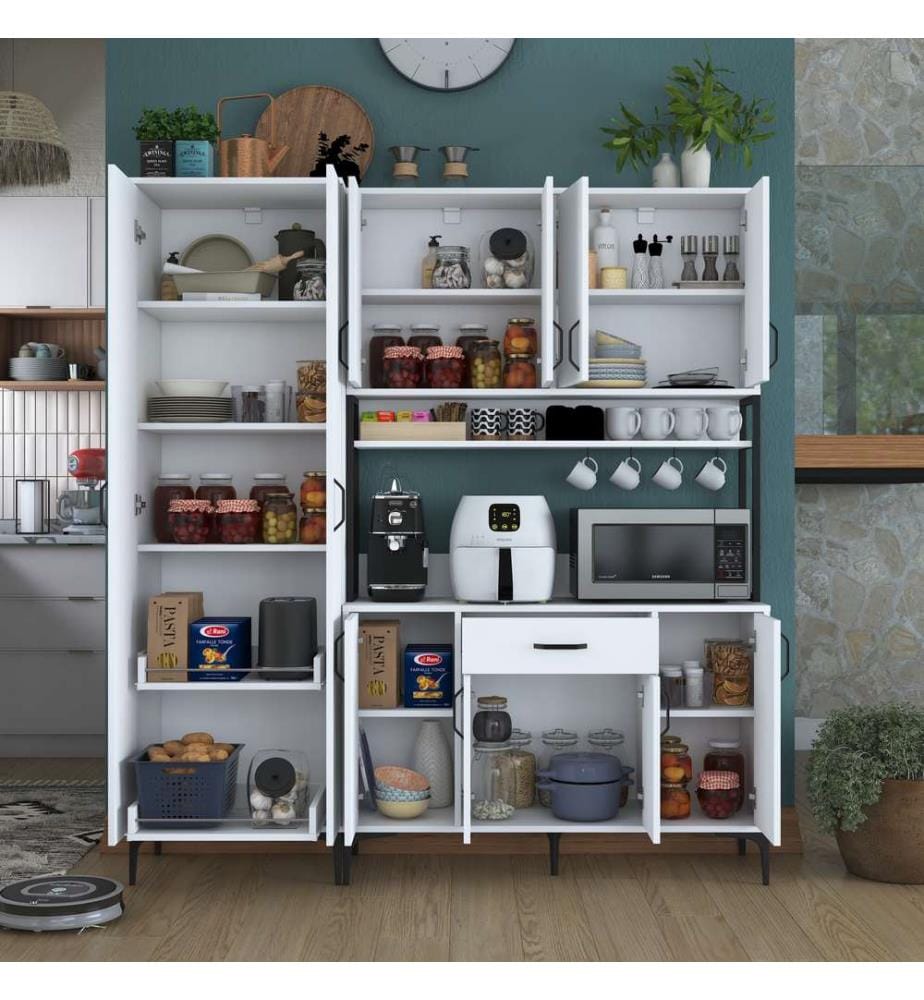 Armoire multifonctionnelle, blanche, en panneaux de particules mélaminés de qualité E1