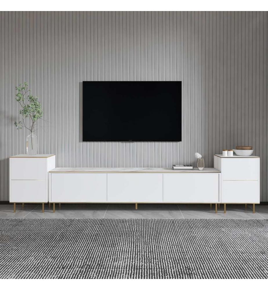 TV-Möbel, weisser Marmor, Gold, 100 % melaminbeschichtete Spanplatte