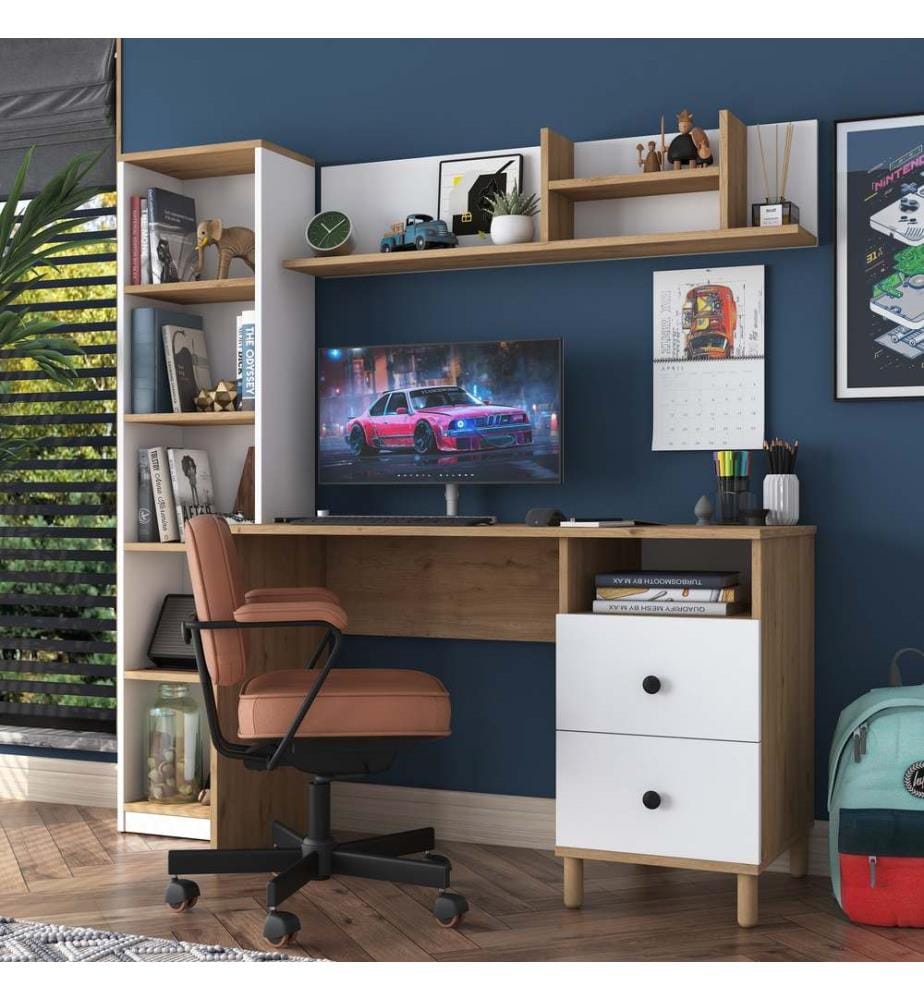 Bureau d'étude, noyer, blanc, panneaux de particules mélaminés