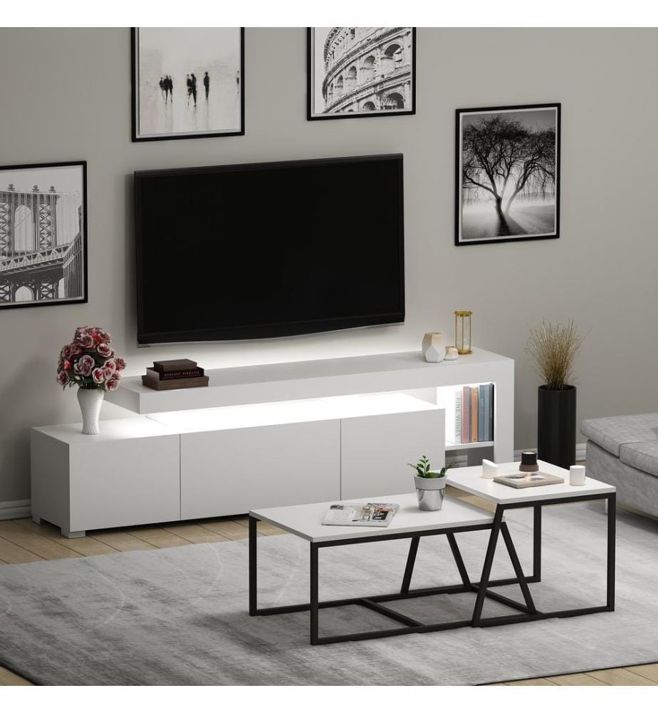 Wohnzimmermöbel-Set, weiss, melaminbeschichtete Spanplatte