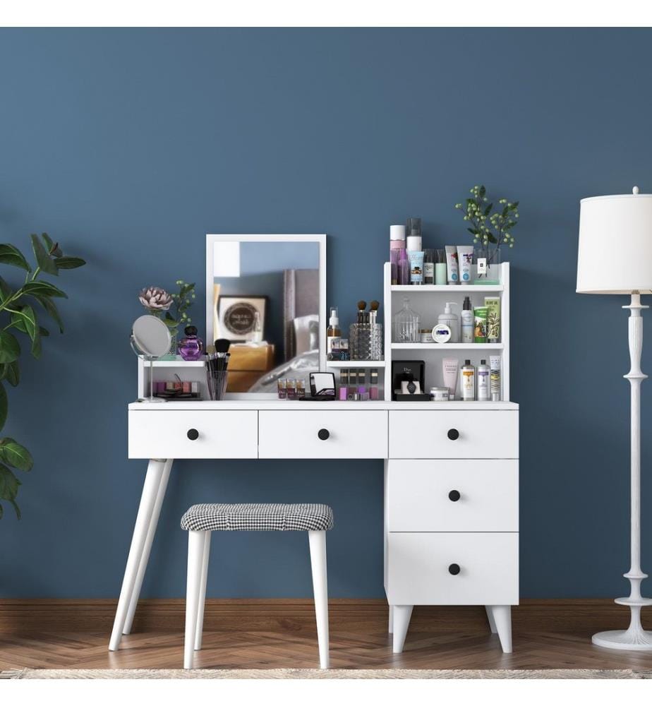 Coiffeuse, blanche, en panneaux de particules mélaminés