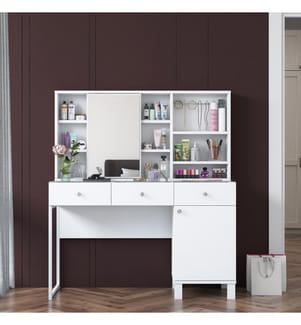 Table de maquillage, blanche, en aggloméré de qualité E1 recouvert de mélamine à 100 %