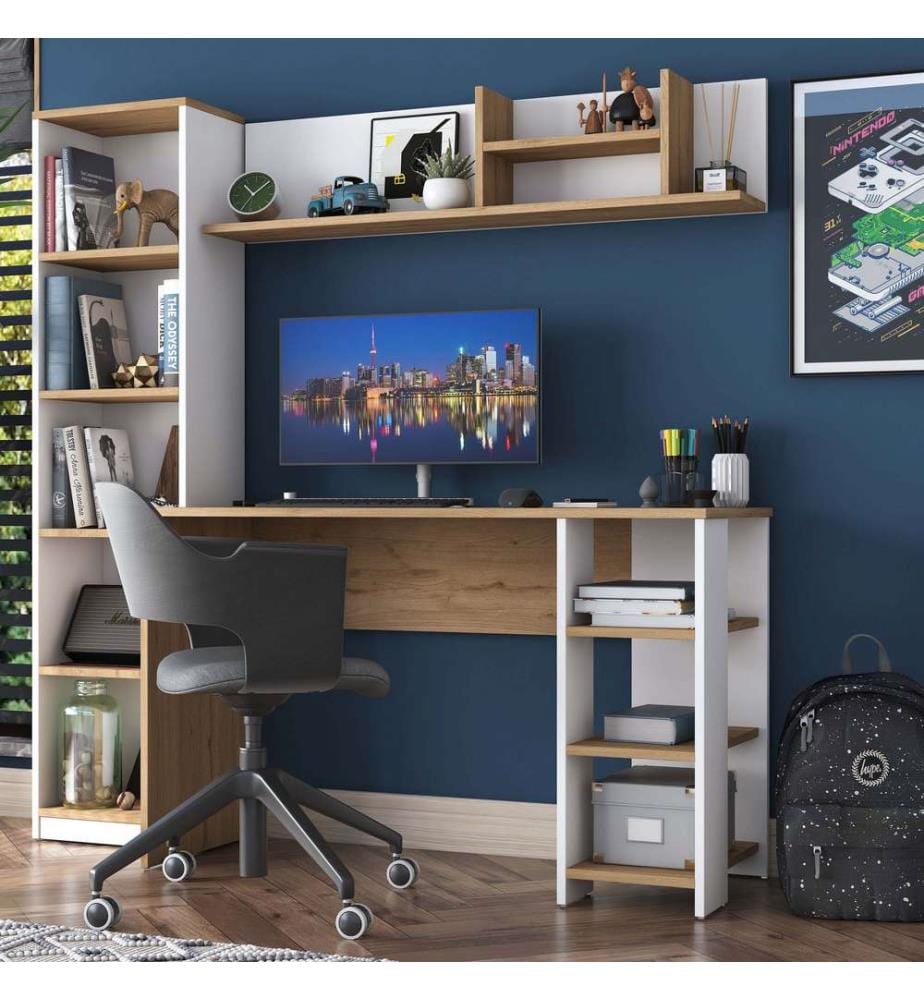 Bureau d'étude, Wallnut, blanc, panneau de particules 100 % mélaminé de qualité E1