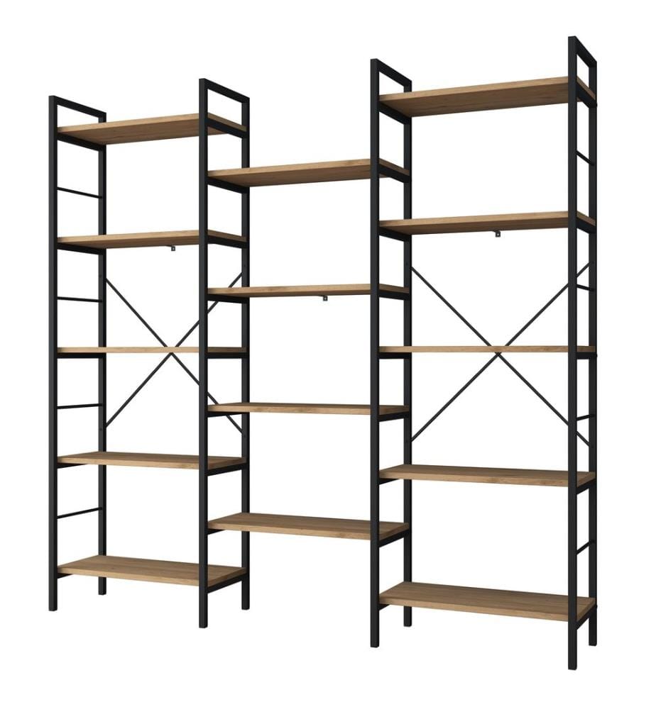 Bücherregal, Walnuss, Schwarz, 100 % melaminbeschichtete E1-Qualitätsspanplatte
