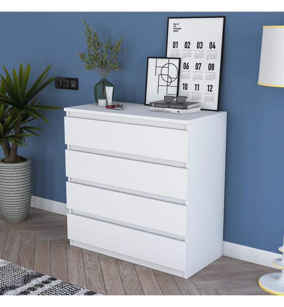 Commode blanche en aggloméré de qualité E1 revêtu de mélamine