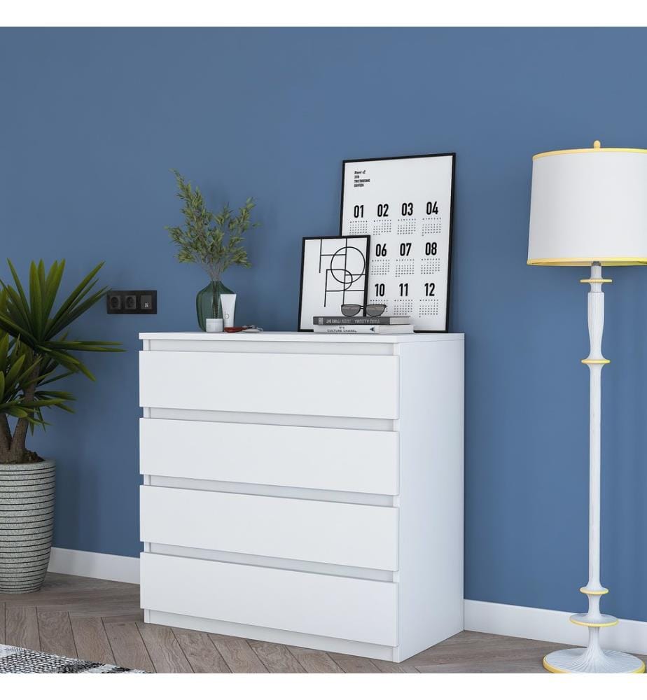 Commode blanche en aggloméré de qualité E1 revêtu de mélamine