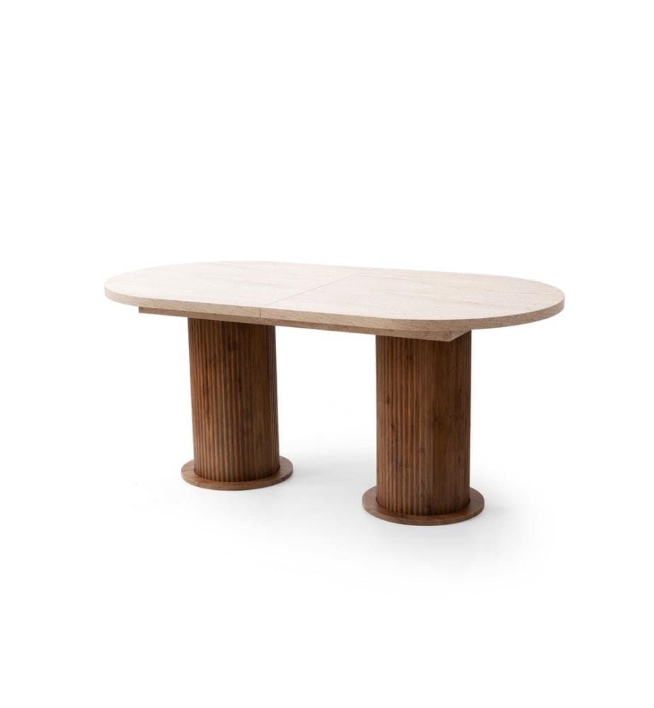 Extendable Dining Table, Travertine, Walnut, 100% MELAMINE COATED PARTICLE BOARD