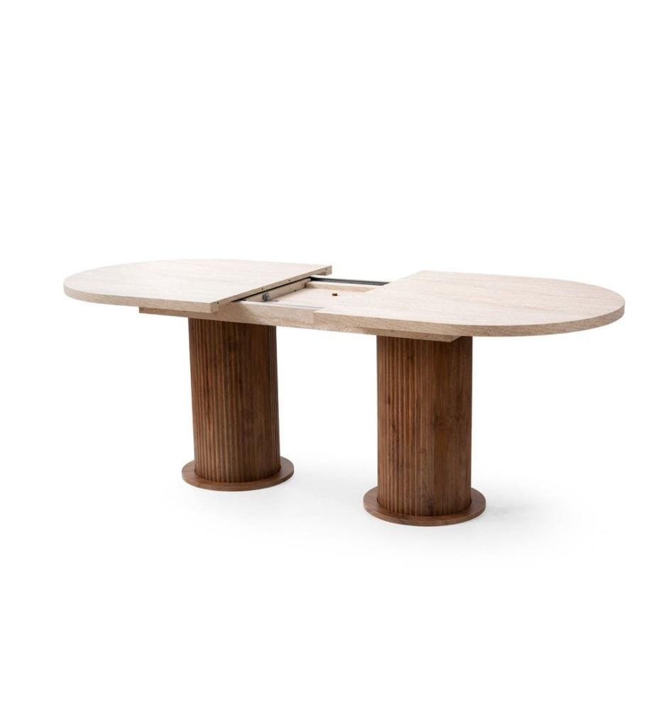 Extendable Dining Table, Travertine, Walnut, 100% MELAMINE COATED PARTICLE BOARD