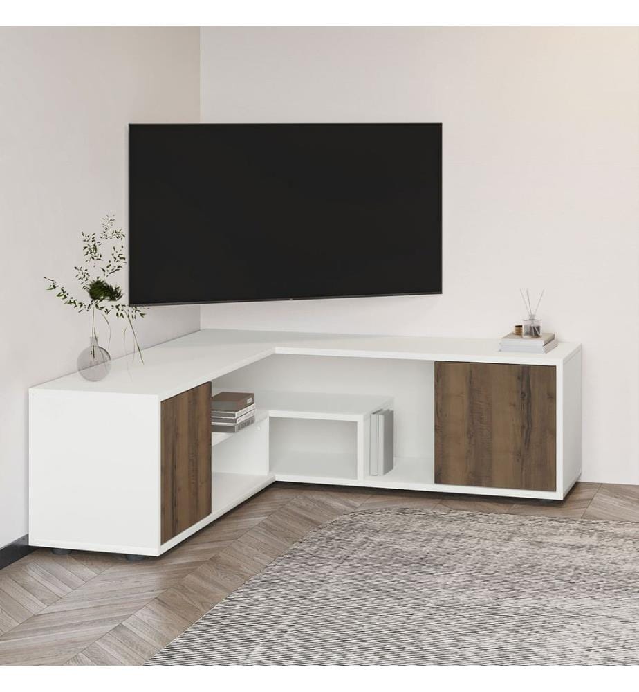 TV-Ständer, Weiss, Eiche, 100 % melaminbeschichtete Spanplatte