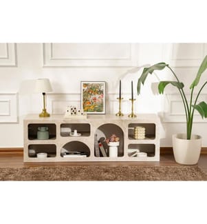 Console, marbre travertin, grès, panneau de particules 100 % recouvert de mélamine
