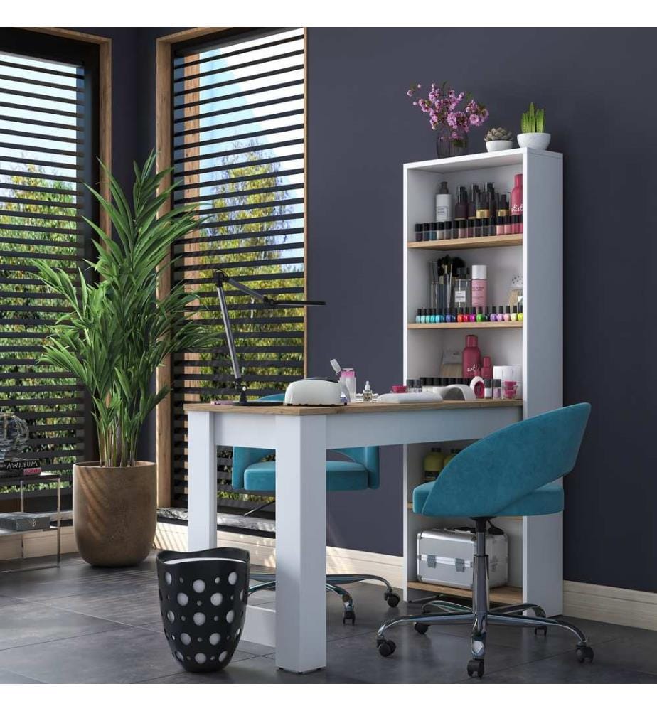 Coiffeuse, noyer, blanc, panneaux de particules mélaminés