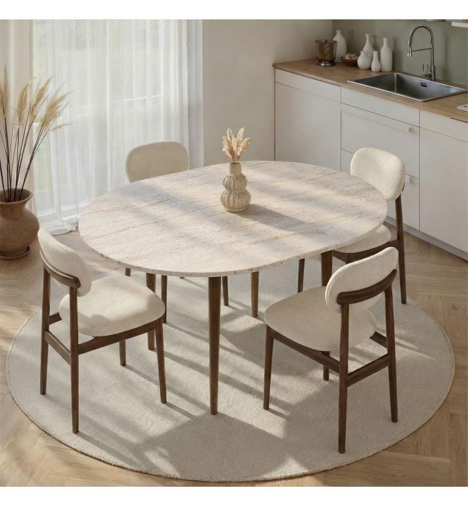 Extendable Dining Table, Travertine, Walnut, 100% MELAMINE COATED PARTICLE BOARD