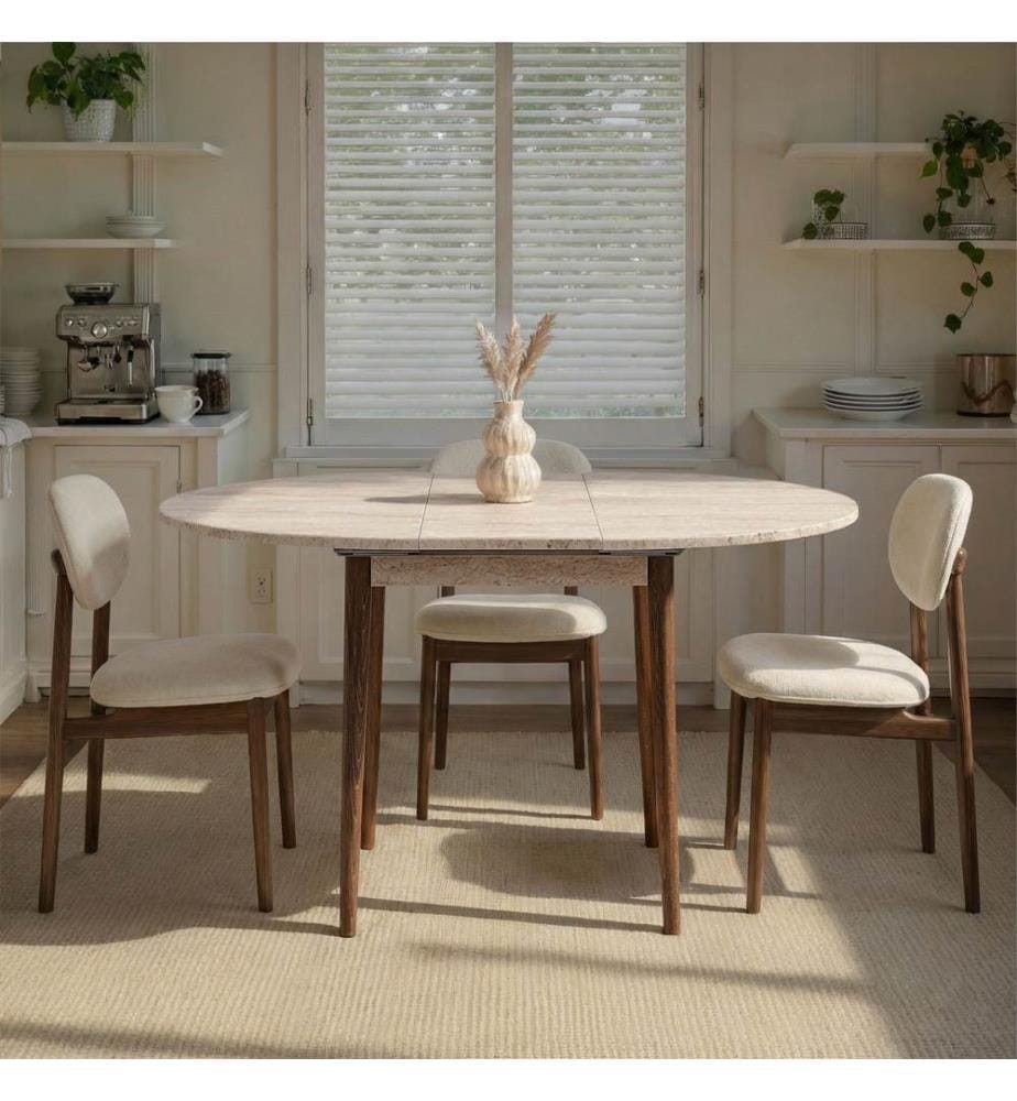 Extendable Dining Table, Travertine, Walnut, 100% MELAMINE COATED PARTICLE BOARD