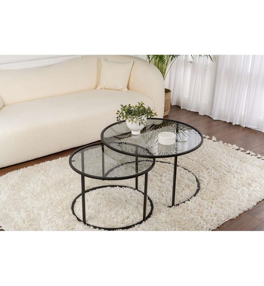 Ensemble table basse, noir, gris, verre trempé 100 %, structure 
