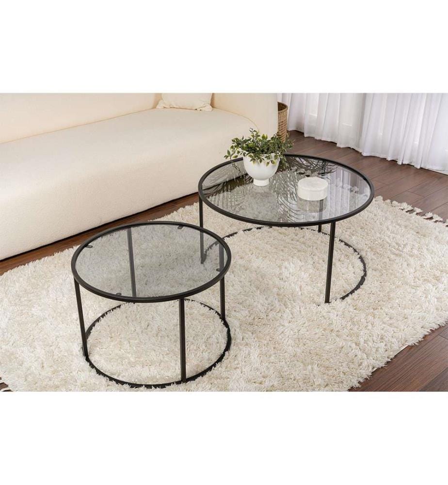 Ensemble table basse, noir, gris, verre trempé 100 %, structure 
