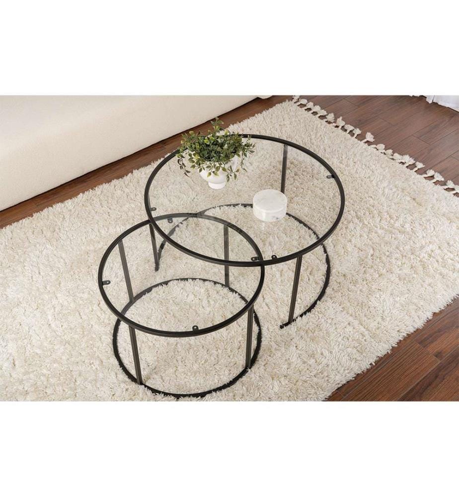 Ensemble table basse, noir, transparent, 100 % verre trempé, cadre 