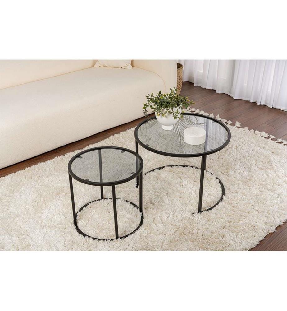 Ensemble table basse, noir, gris, verre trempé 100 %, structure 