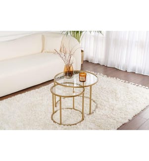 Couchtisch-Set, Gold, Transparent, Sicherheitsglas, Gestell
