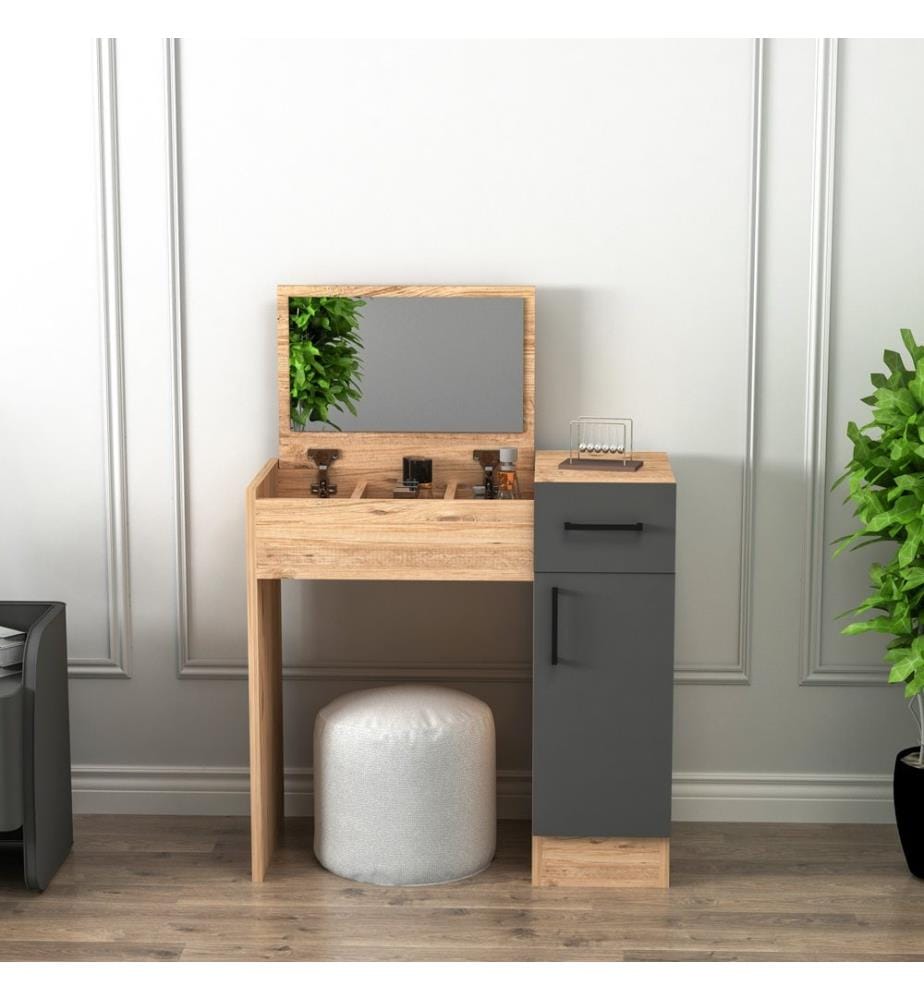 Coiffeuse, pin de l'Atlantique, anthracite, panneau de particules mélaminé
