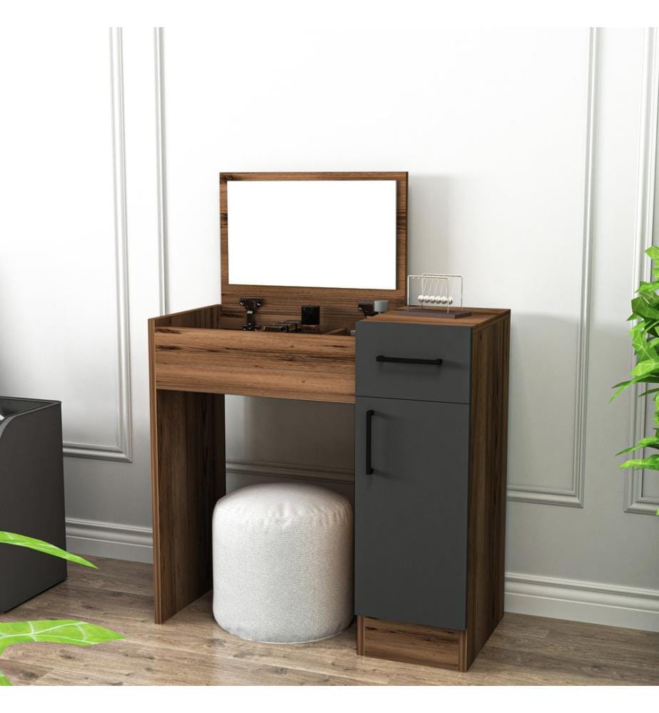 Coiffeuse, noyer clair, anthracite, panneaux de particules mélaminés