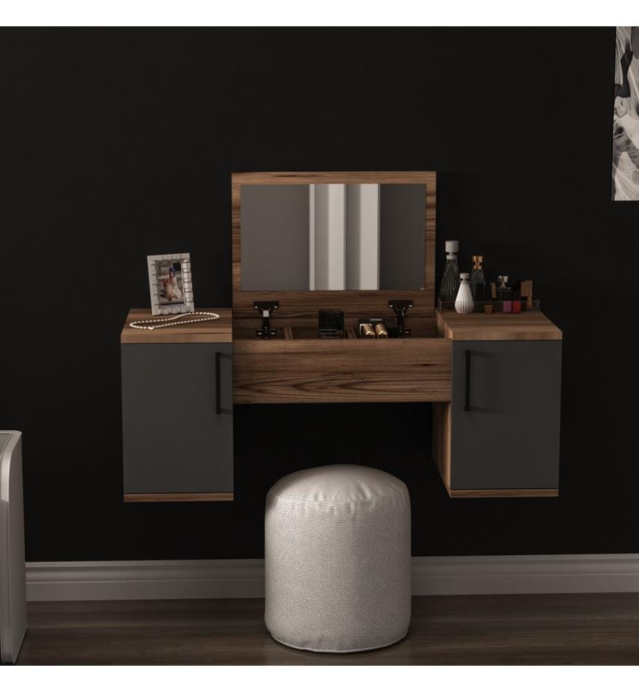 Coiffeuse, noyer clair, anthracite, panneaux de particules mélaminés