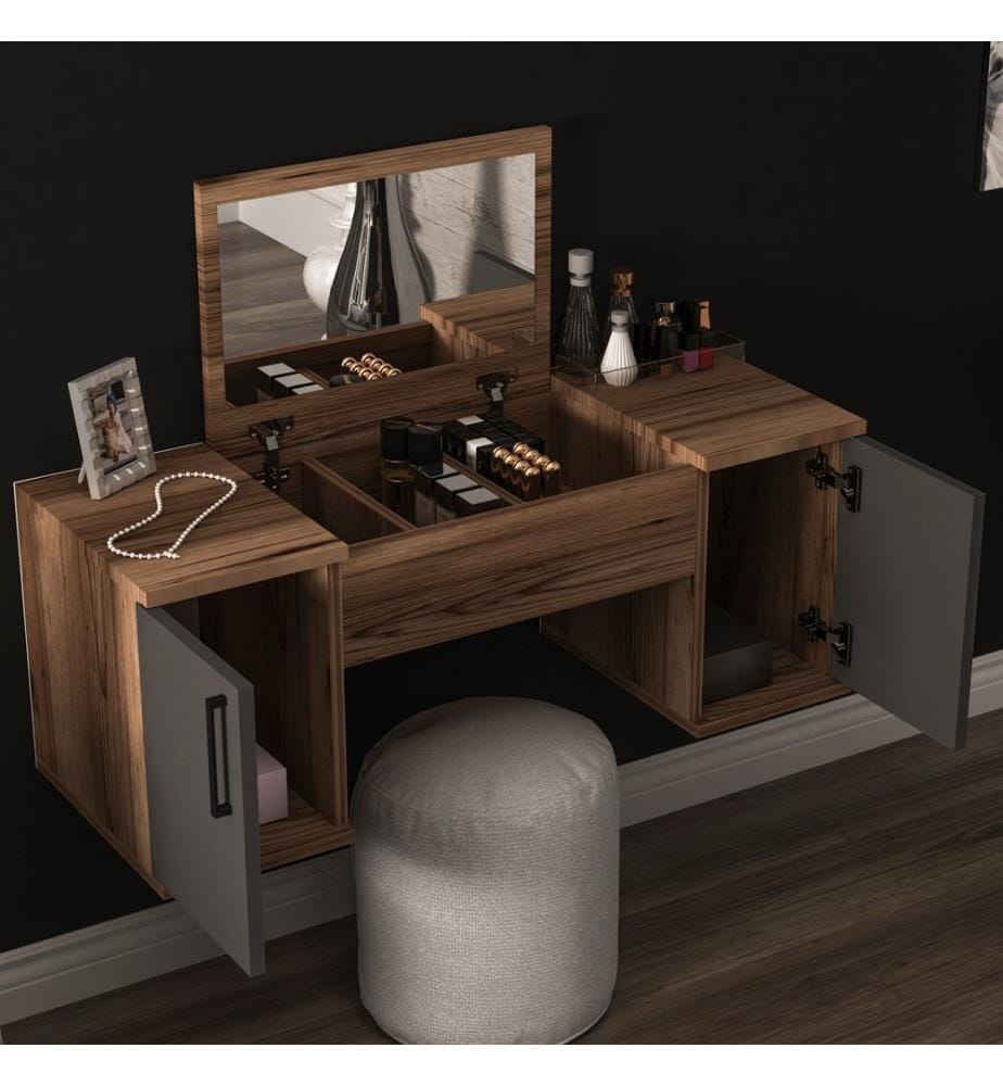 Coiffeuse, noyer clair, anthracite, panneaux de particules mélaminés