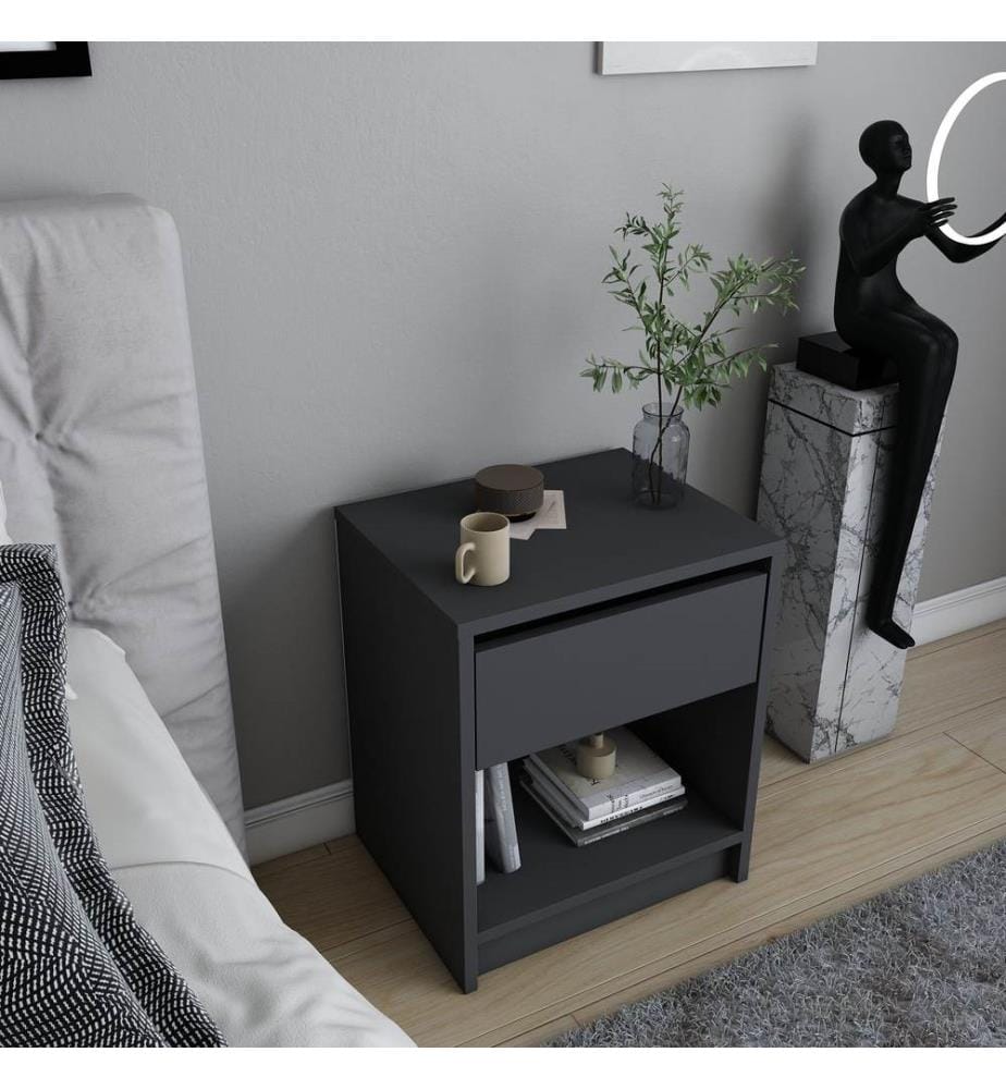 Nightstand, Anthracite, Melamine Coated Particle Board