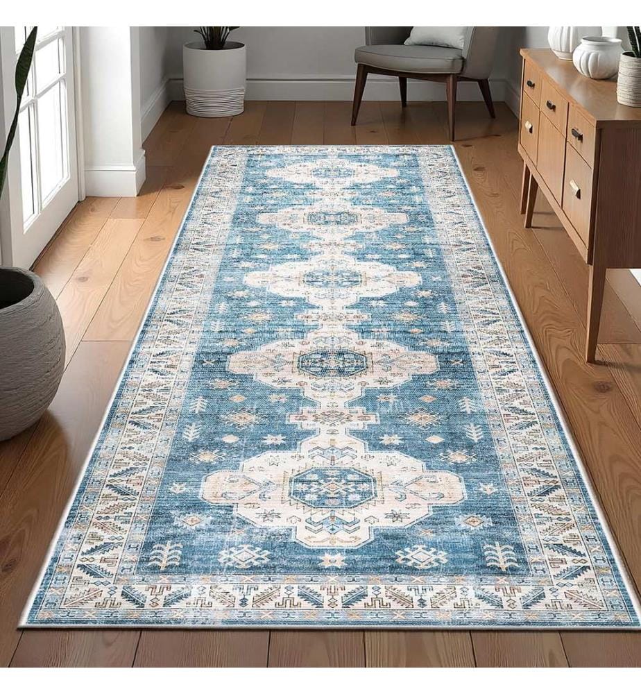 Tappeto, 80 x 300 cm, blu, 100% poliestere