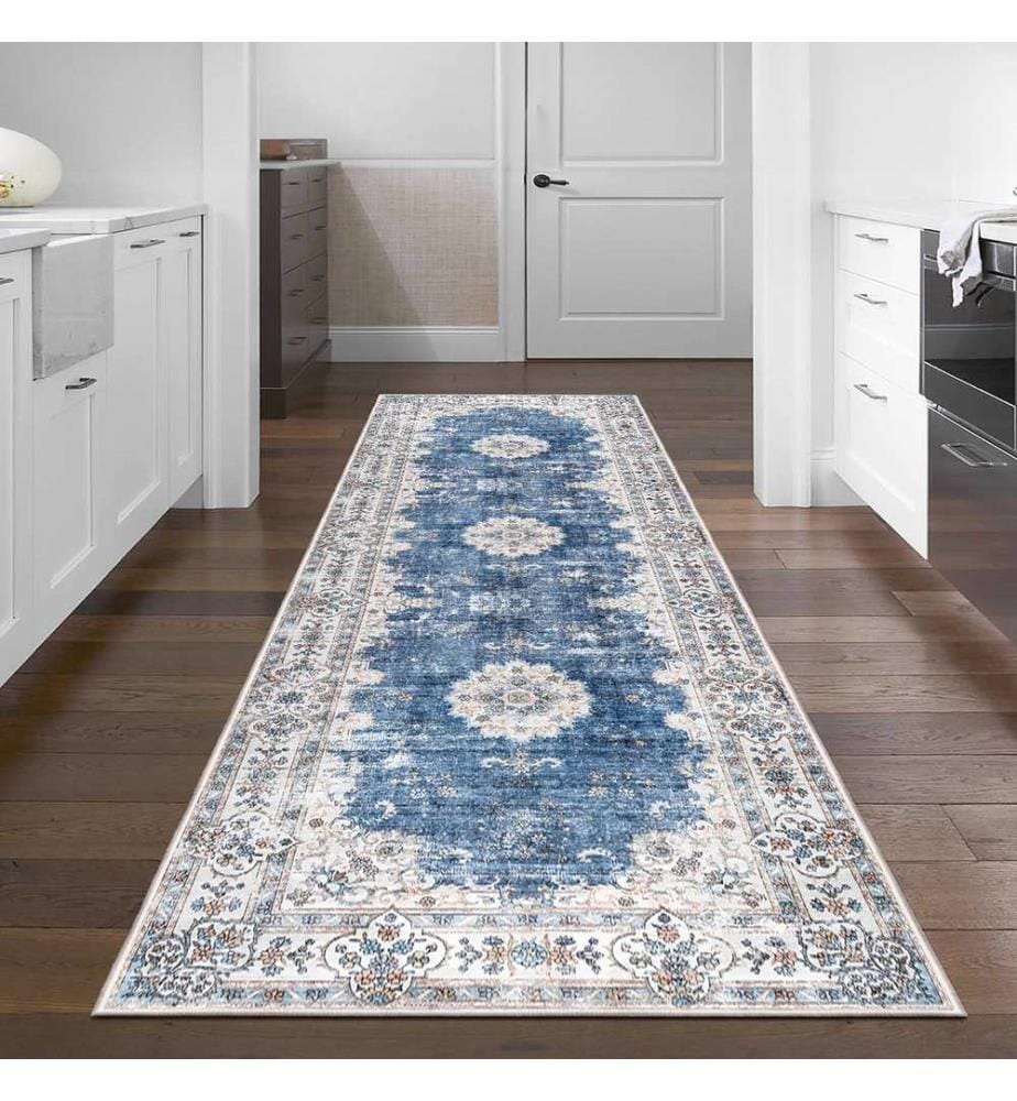 Tappeto, 80 x 300 cm, blu, 100% poliestere