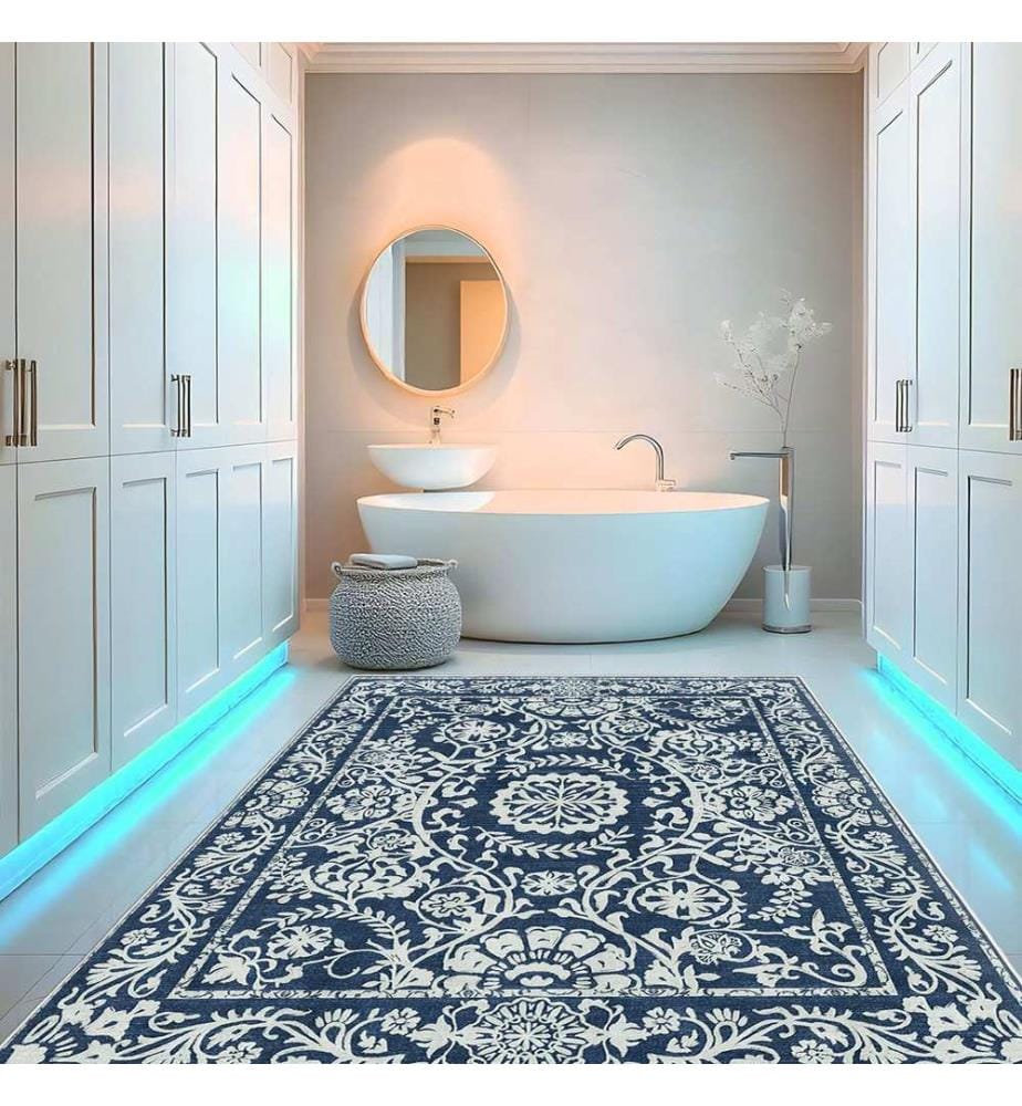 Tappeto, 100 x 300 cm, blu navy, 100% poliestere