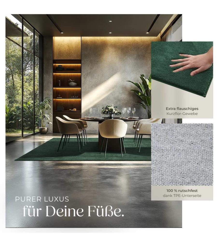 Tapis à poils ras SOFT ZONE - vert, 200 x 290 cm