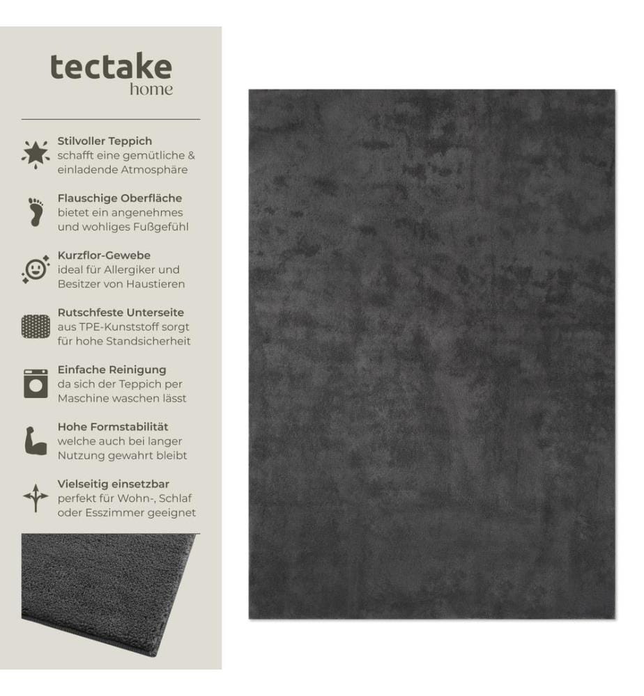 Rug Zonelle - short pile and ultra-soft, rectangular or round - anthracite, 120 x 170 cm