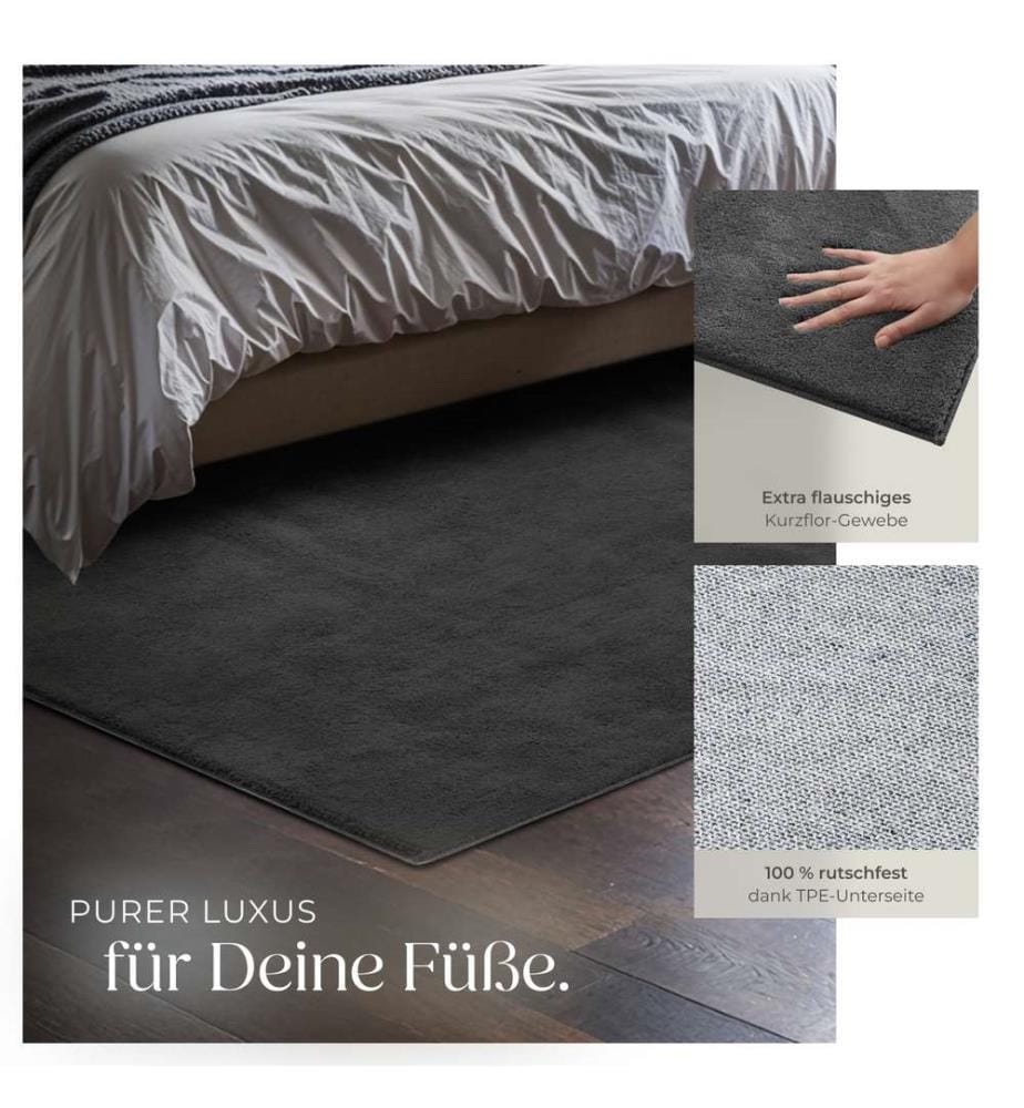 Rug Zonelle - short pile and ultra-soft, rectangular or round - anthracite, 120 x 170 cm