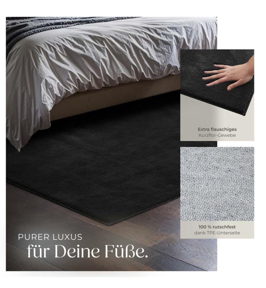Rug Zonelle - short pile and ultra-soft, rectangular or round - black, 120 x 170 cm