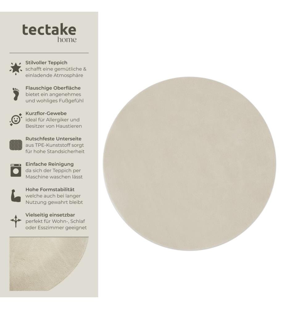 Rug Zonelle - short pile and ultra-soft, rectangular or round - beige, Ø 120 cm