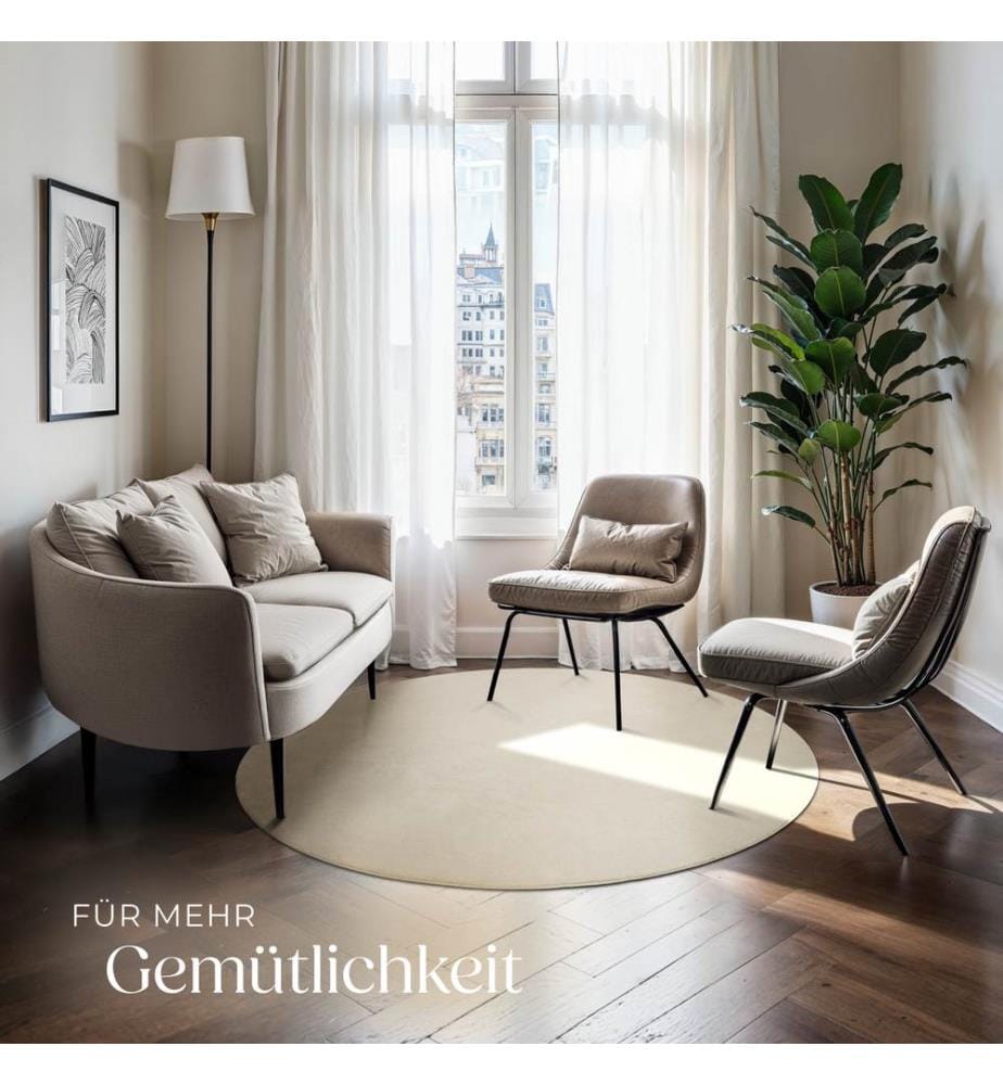 Rug Zonelle - short pile and ultra-soft, rectangular or round - beige, Ø 120 cm