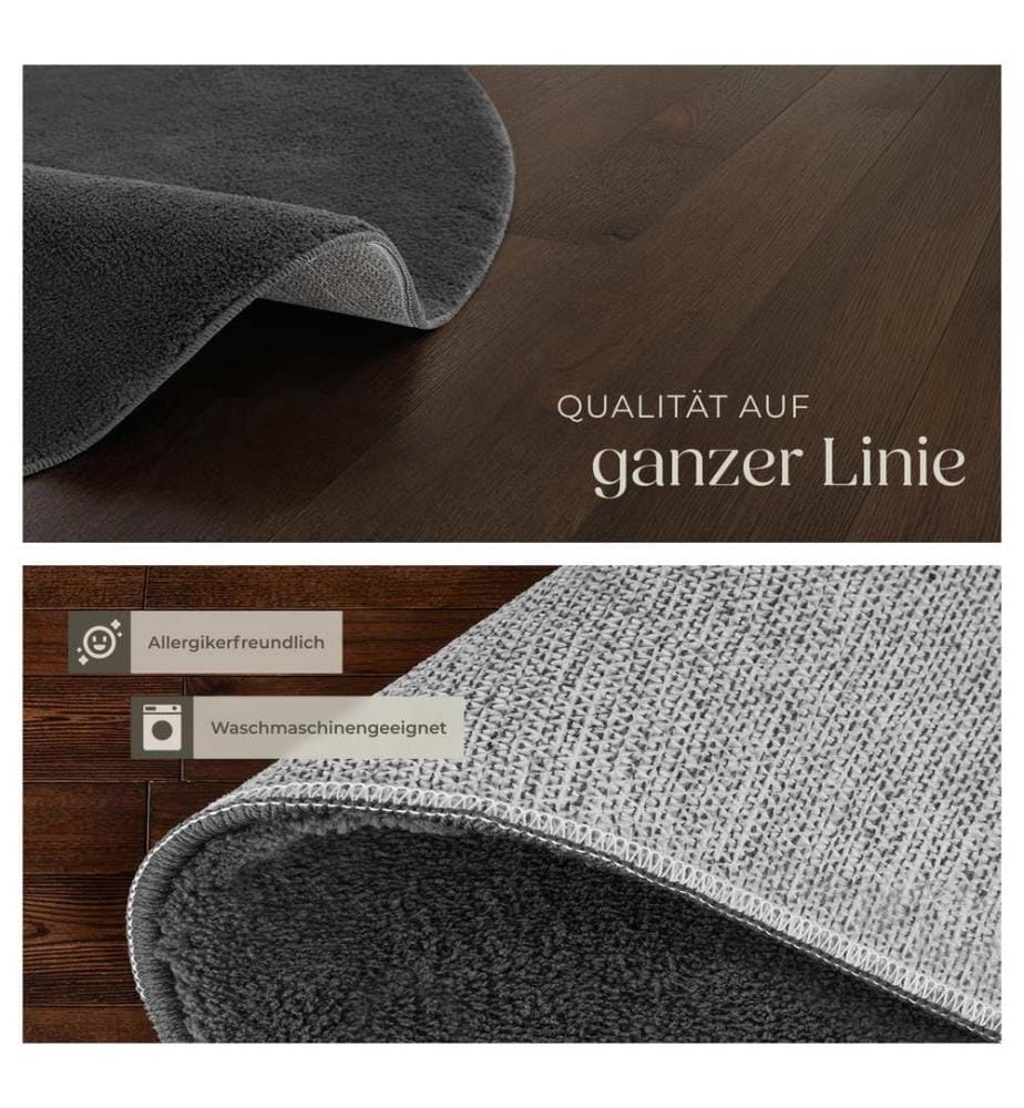 Rug Zonelle - short pile and ultra-soft, rectangular or round - anthracite, Ø 120 cm