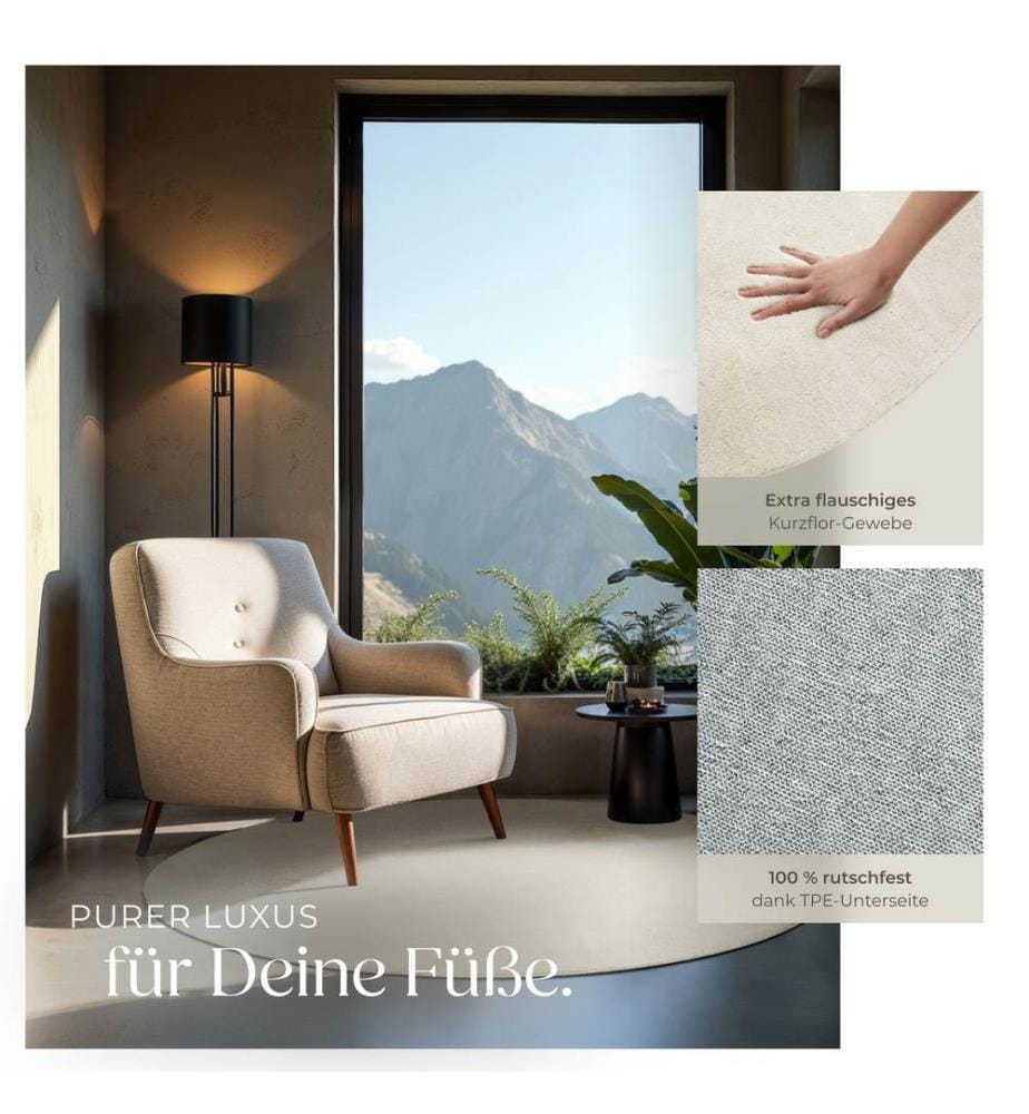 Rug Zonelle - short pile and ultra-soft, rectangular or round - cream, Ø 120 cm