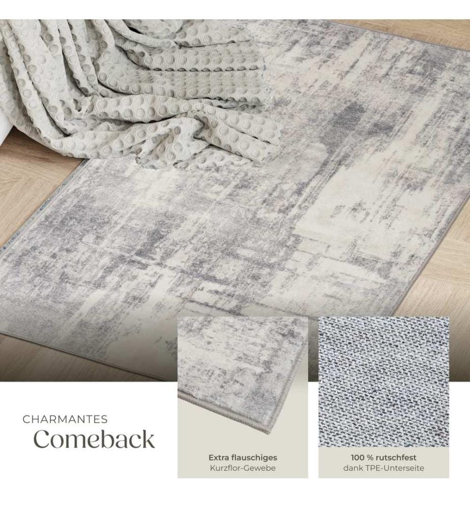 Washable Rug Nadira - different sizes, abstract pattern, synthetic wool and felt, non-slip - 60 x 110 cm