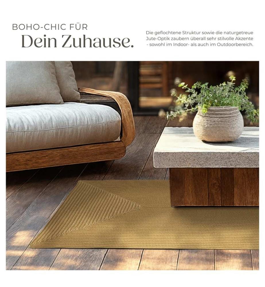 Geflochtener Teppich Raya in Jute-Optik, für In- und Outdoor - 80 x 150 cm