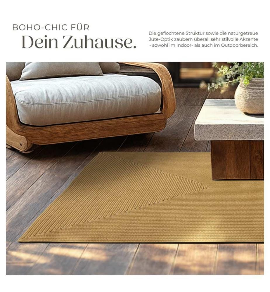 Rug Raya - jute look, boho style, for indoor & outdoor, durable, easy-care - 120 x 170 cm