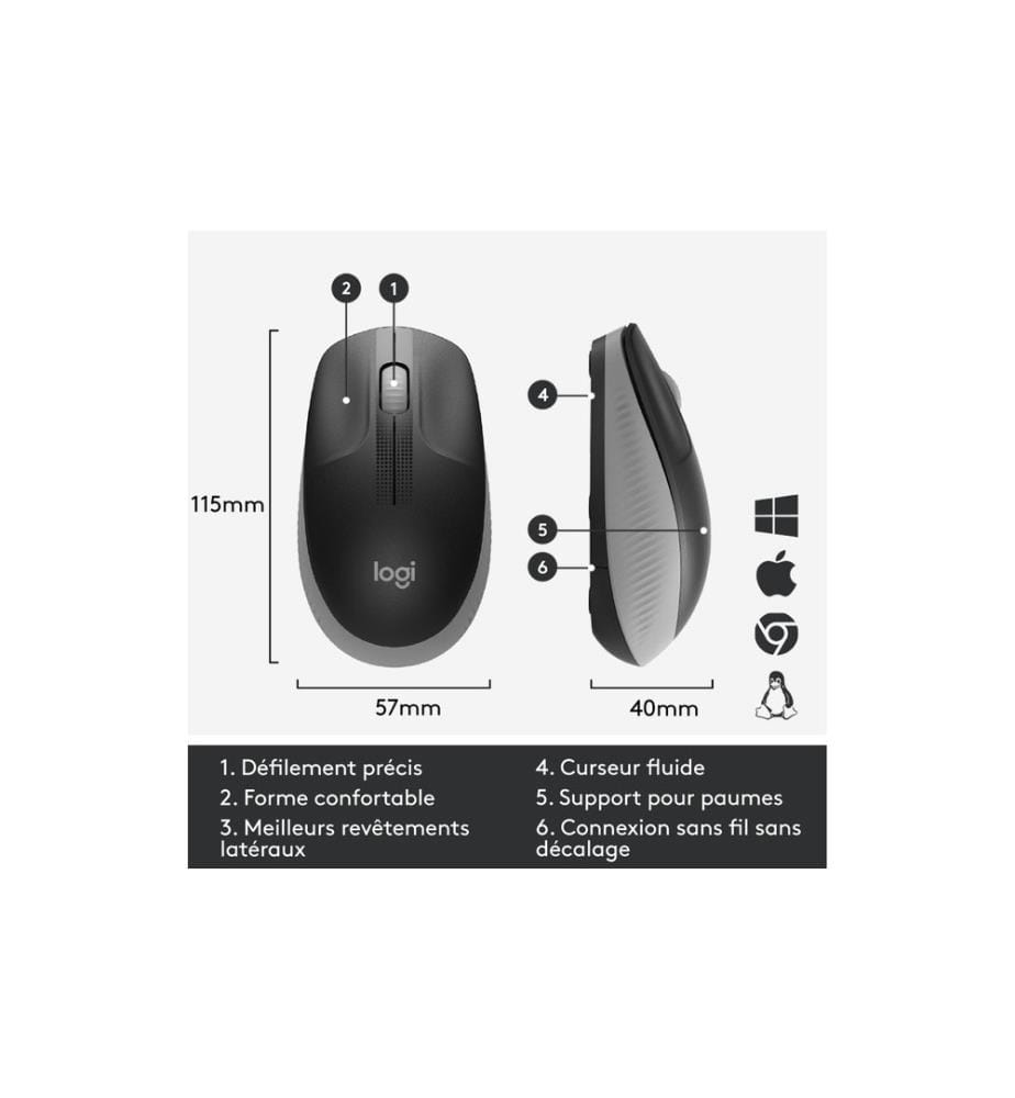 LOGITECH - Maus M190 Grau/Schwarz, kabellos