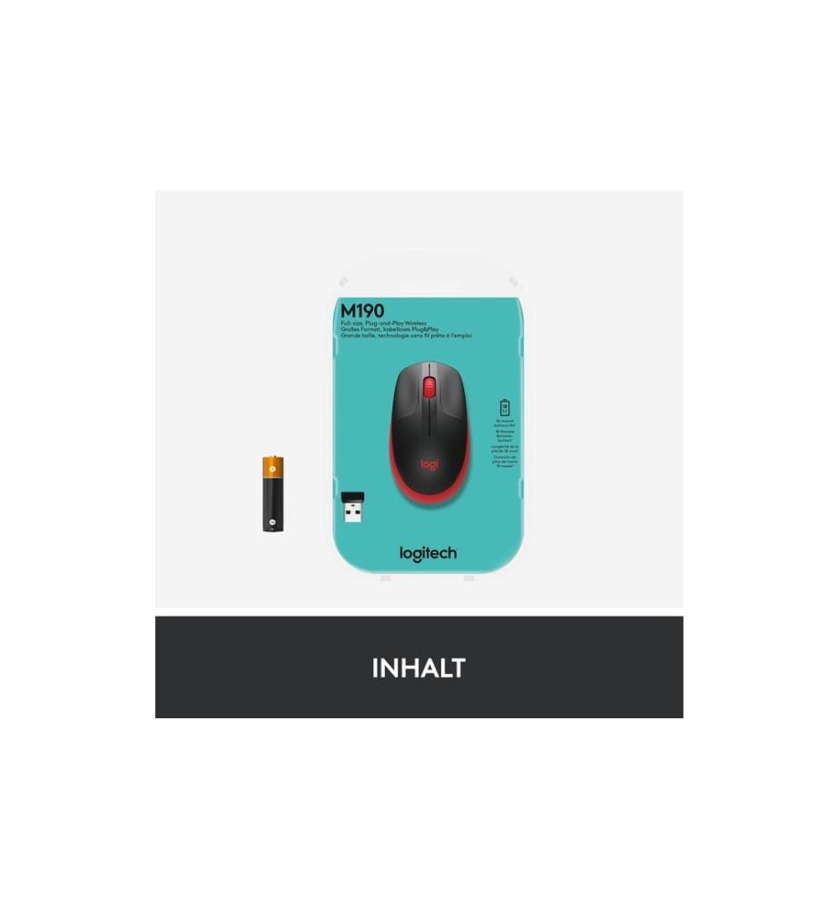 LOGITECH - Souris M190 Rouge/Noir, sans fil
