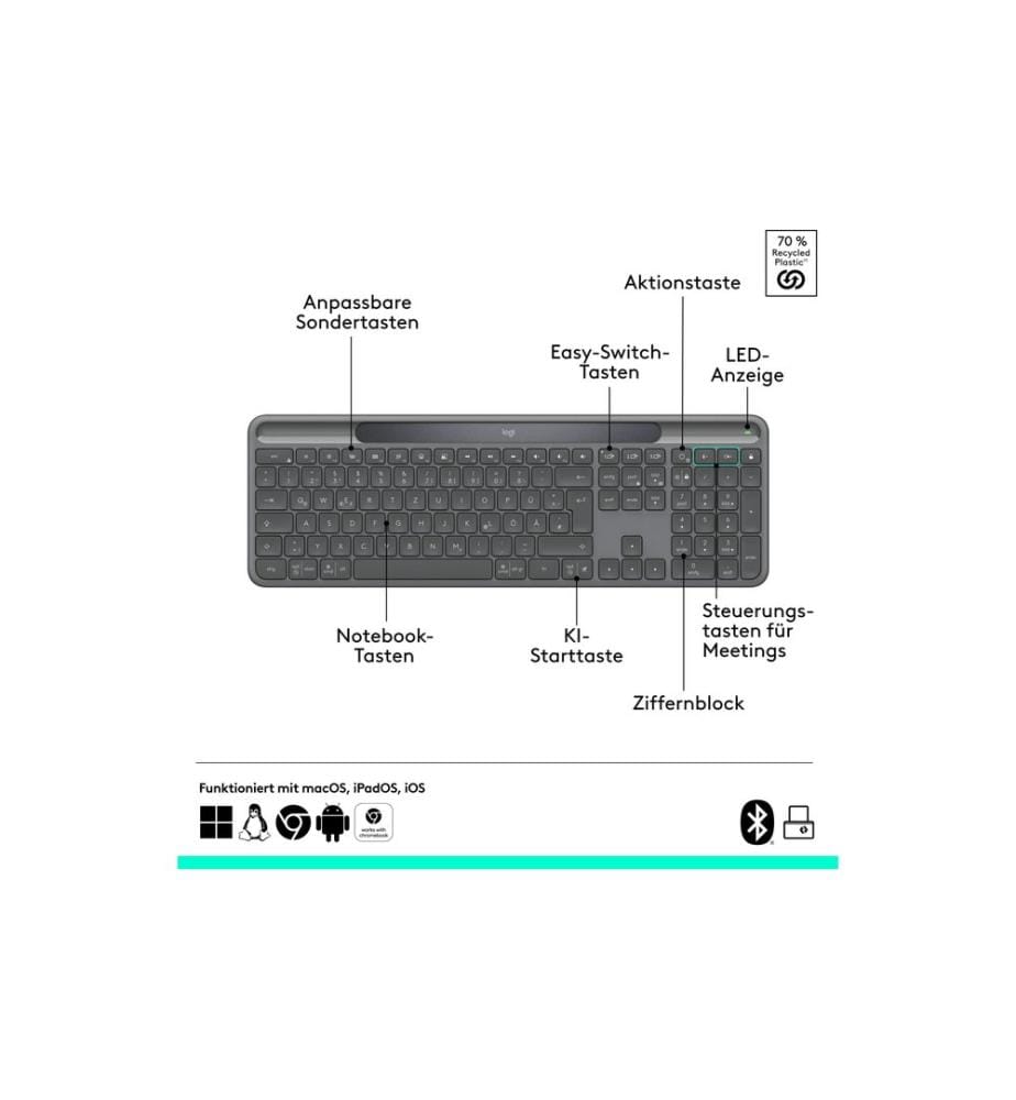 LOGITECH - Clavier Slim Solar+ K980 Business Clavier CH