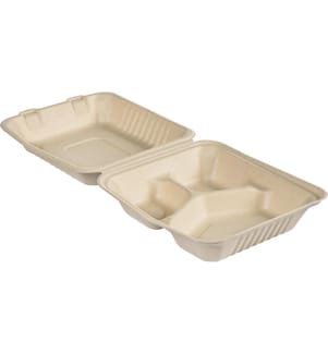 BIOPAK - Boîte repas Boutonné 325/90/90 ml Marron 3 divisions, 50 pièces